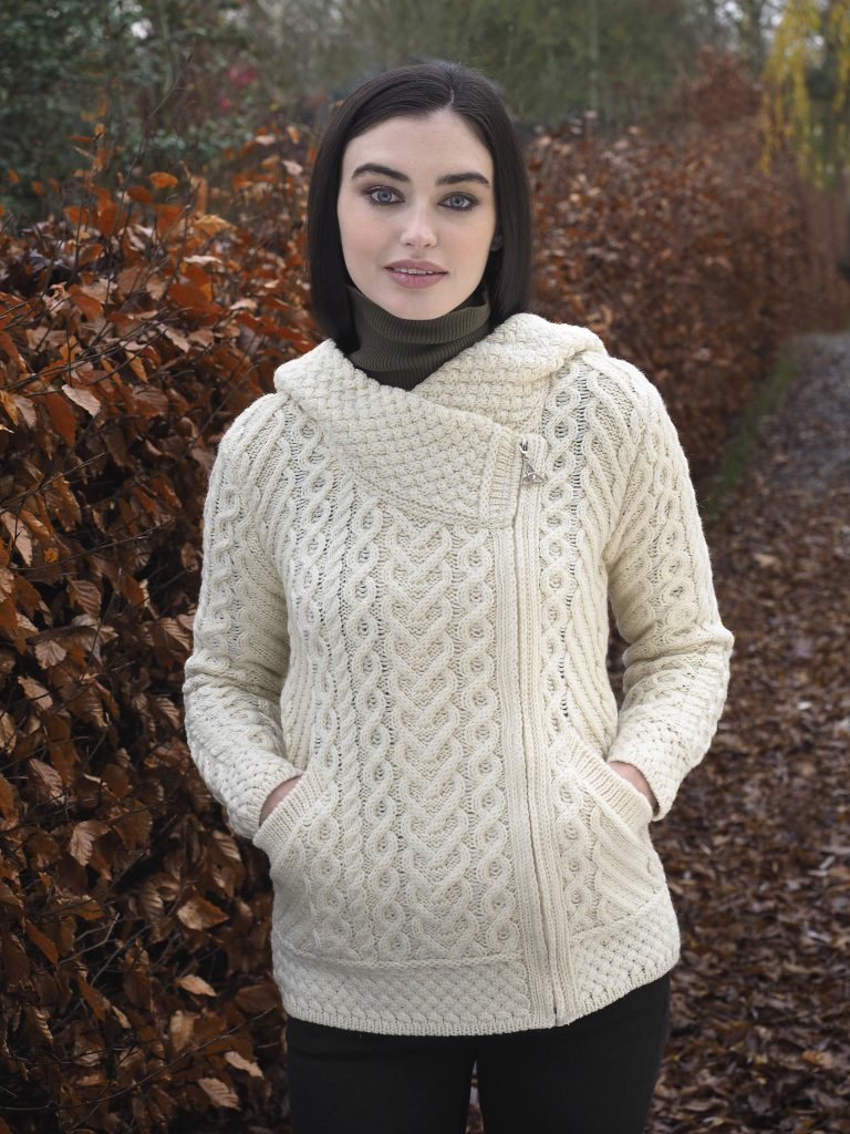 Side Zip Hooded Cardigan , Natural