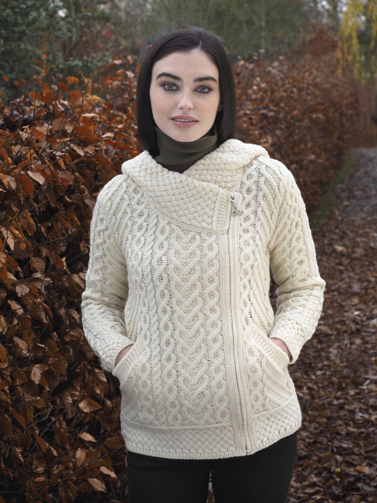 West End Knitwear | Side Zip Hooded Cardigan HD4916- Natural