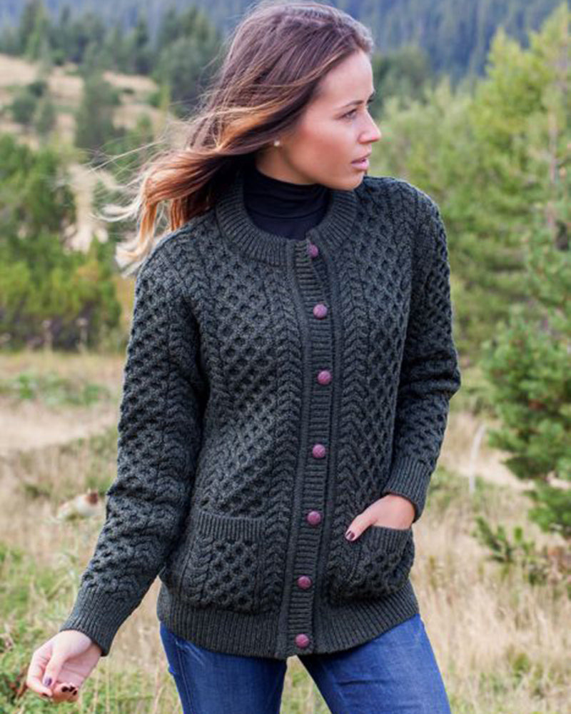 Lumber Cable Cardigan , Army Green
