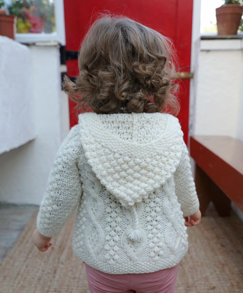 Baby Handknit Side Fastening Hoodie , Natural
