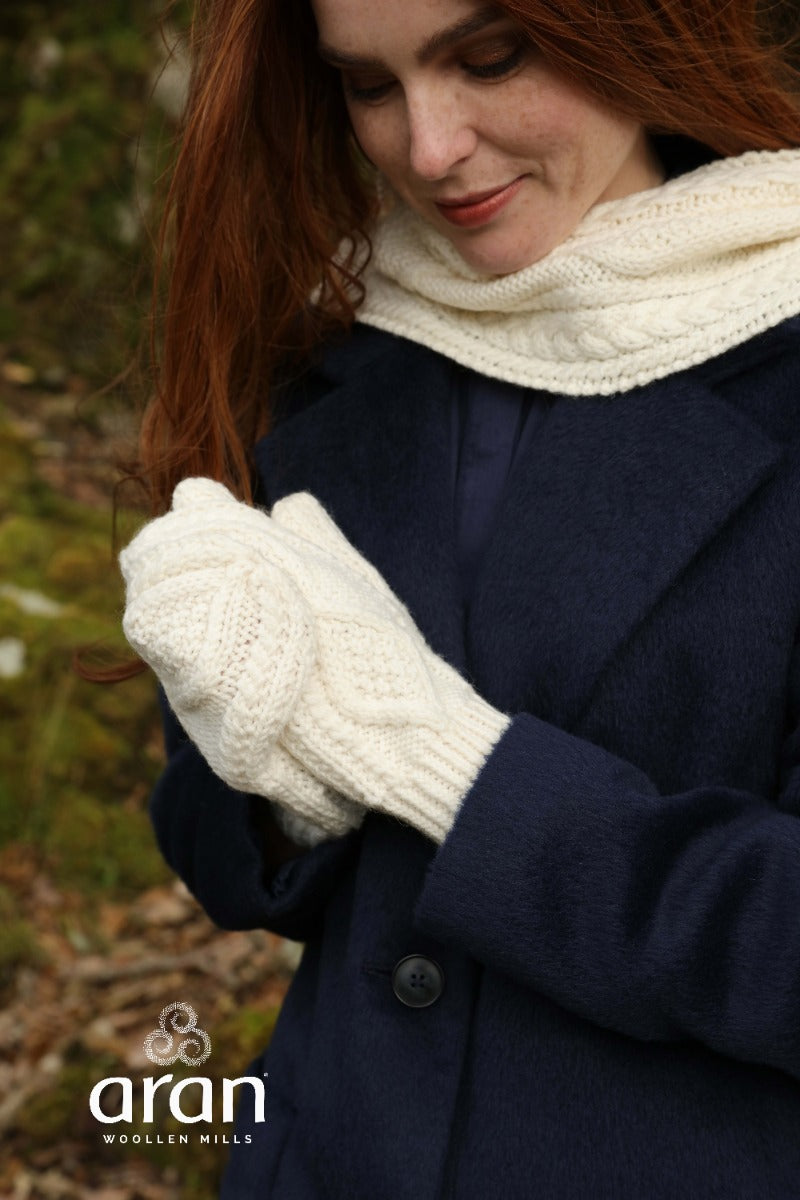 Aran Handknit Mittens , Natural