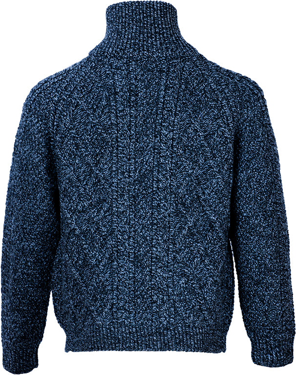 Traditional Aran Handknit Zip Sweater , Navy