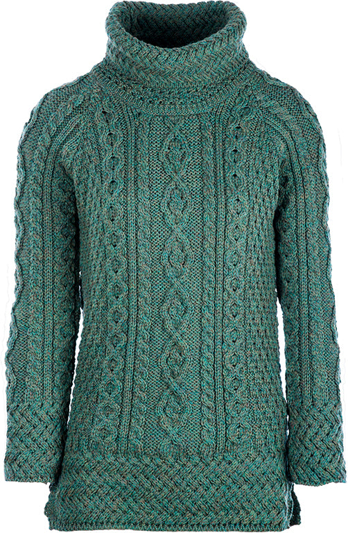 Vented Roll Neck Aran Sweater , Connemara Green