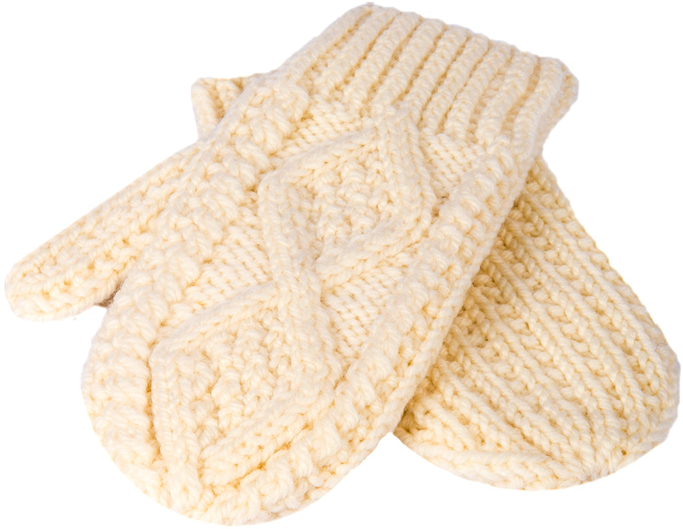 Childrens Handknit Mittens , Natural