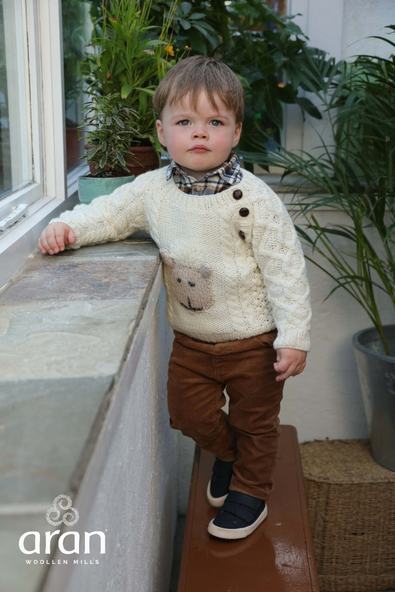 Handknit Baby Sheep Crew Neck Aran Sweater , Natural