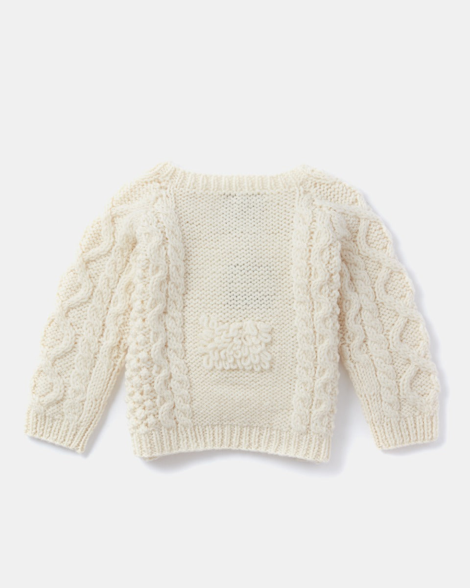 Handknit Baby Sheep Crew Neck Aran Sweater , Natural
