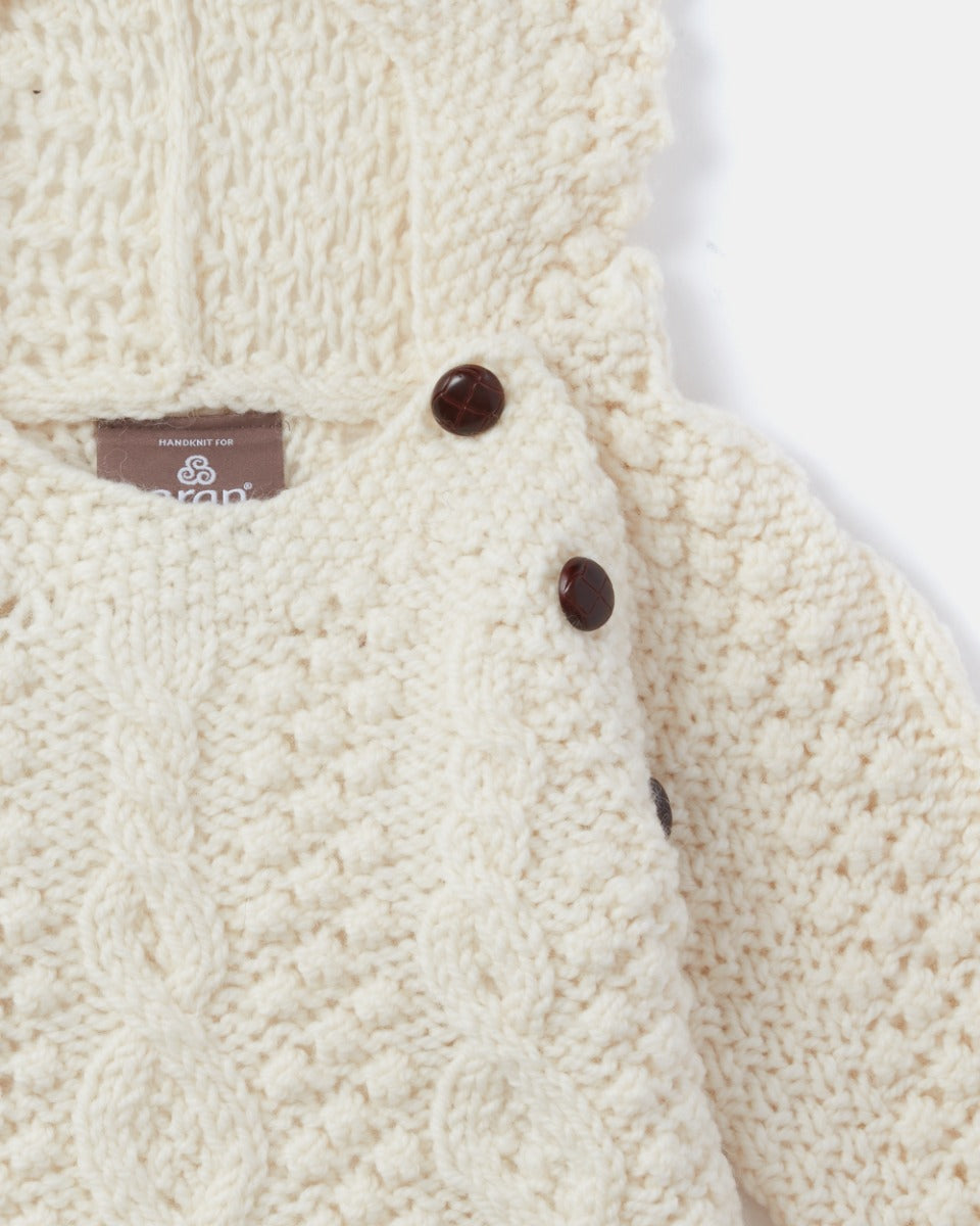 Baby Handknit Side Fastening Hoodie , Natural