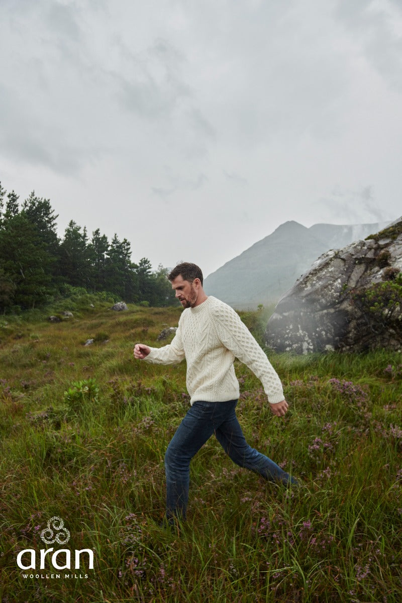 Handknit Crew Neck Unisex Sweater , Natural