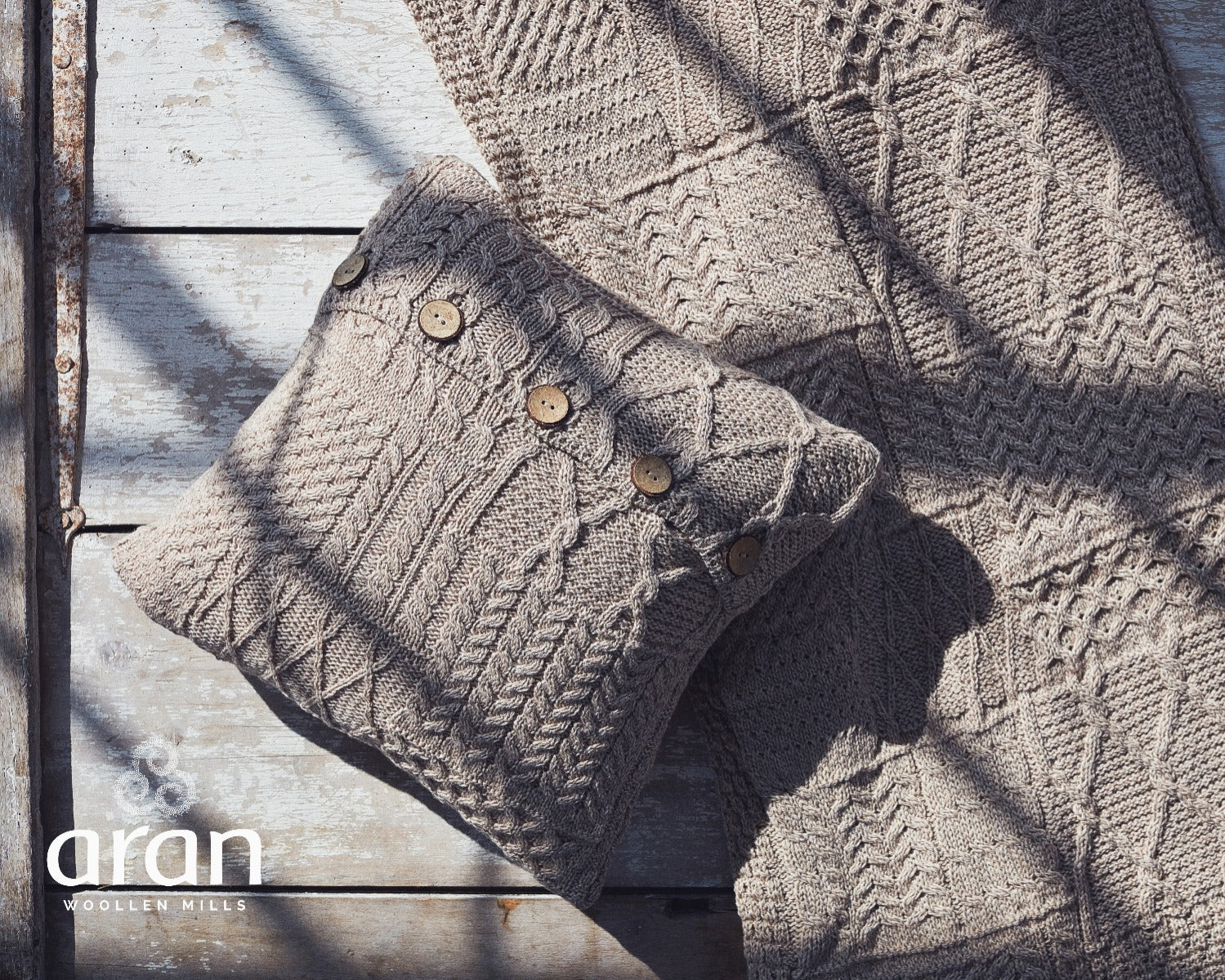 Aran Knit Cushion Cover , Wicker