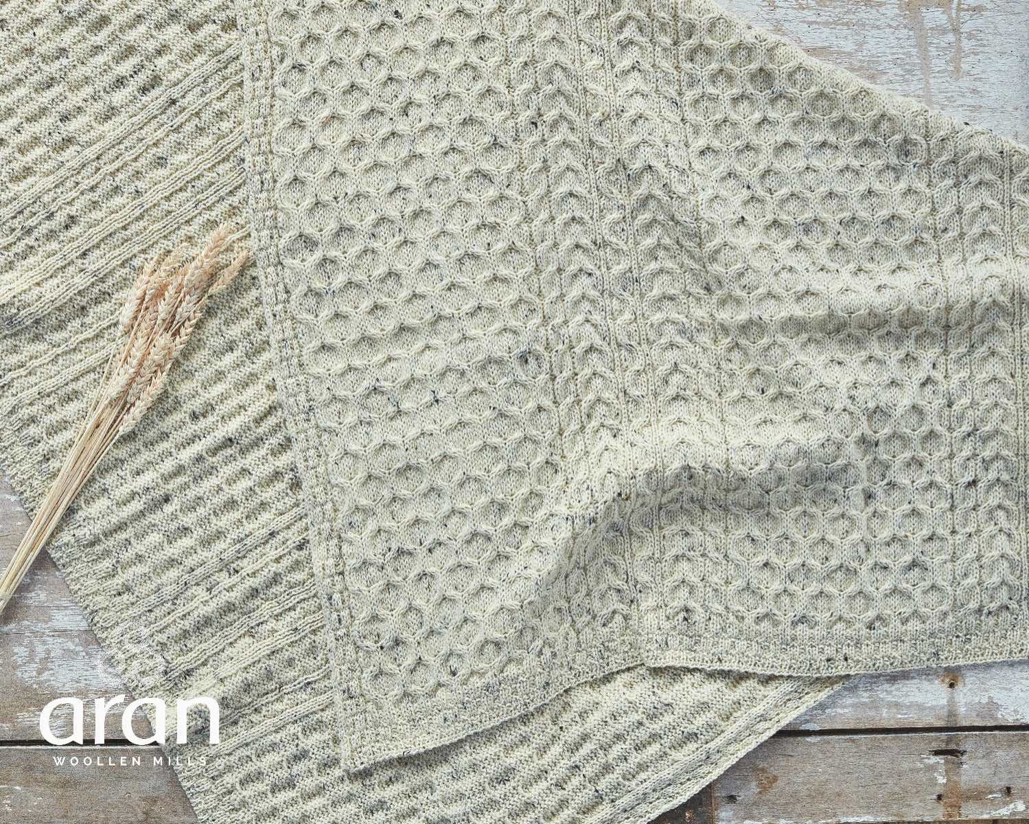 100% Wool Aran Honeycomb Blanket | Oatmeal