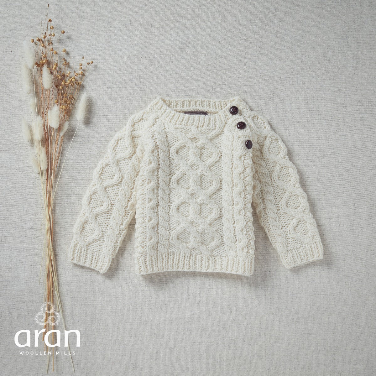 Baby Handknit Side Fastening Sweater , Natural