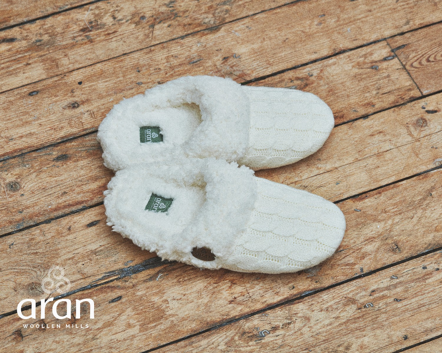 Aran Knit Slippers , Natural
