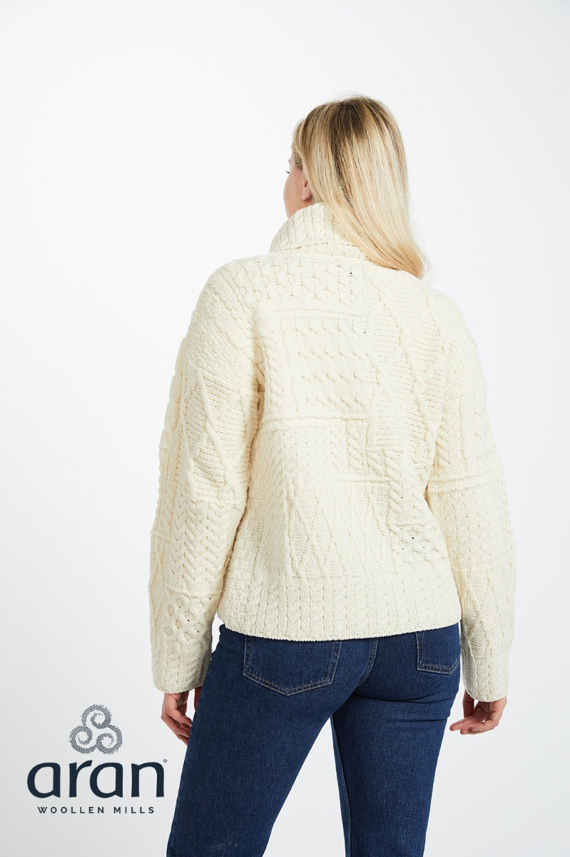 One-Button Sweater with Draped Collar , Natural