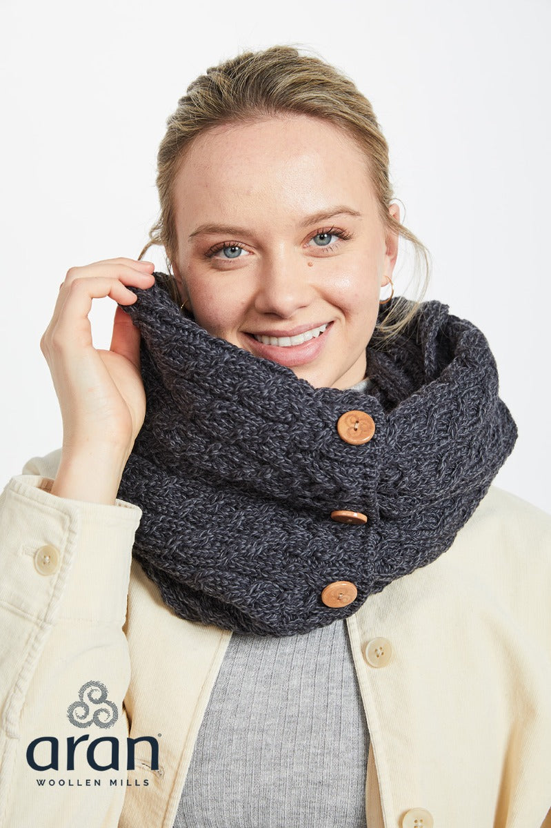 Snood Scarf with Buttons , Derby Charcoal