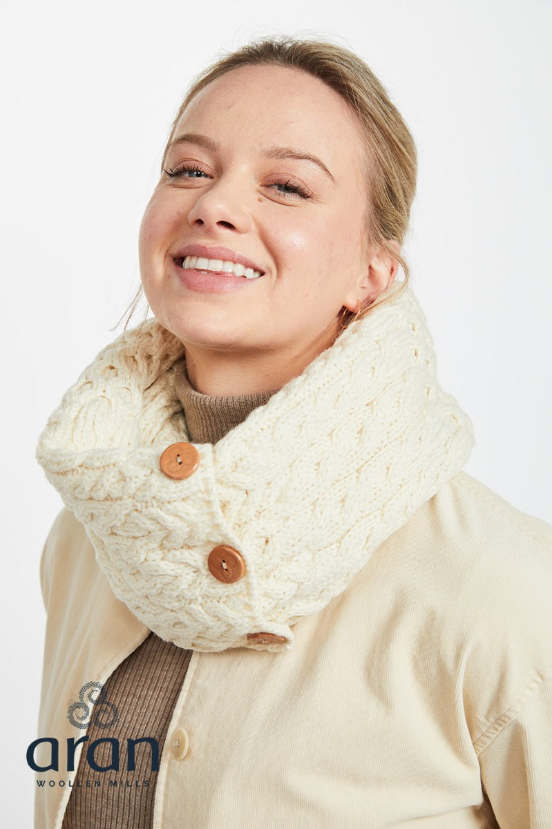 Snood Scarf with Buttons , Merino White