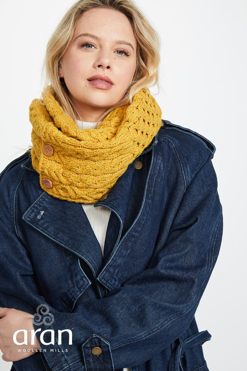 Snood Scarf with Buttons , Sun Yellow