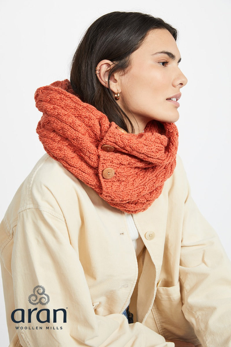 Snood Scarf with Buttons , Autumn Leaves Orange