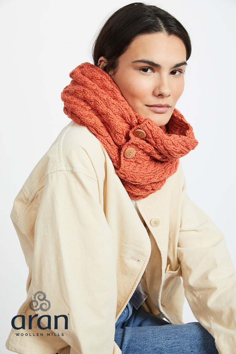 Snood Scarf with Buttons , Autumn Leaves Orange