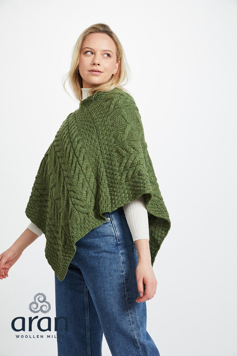 Merino Wool Triangular Poncho , Meadow Green