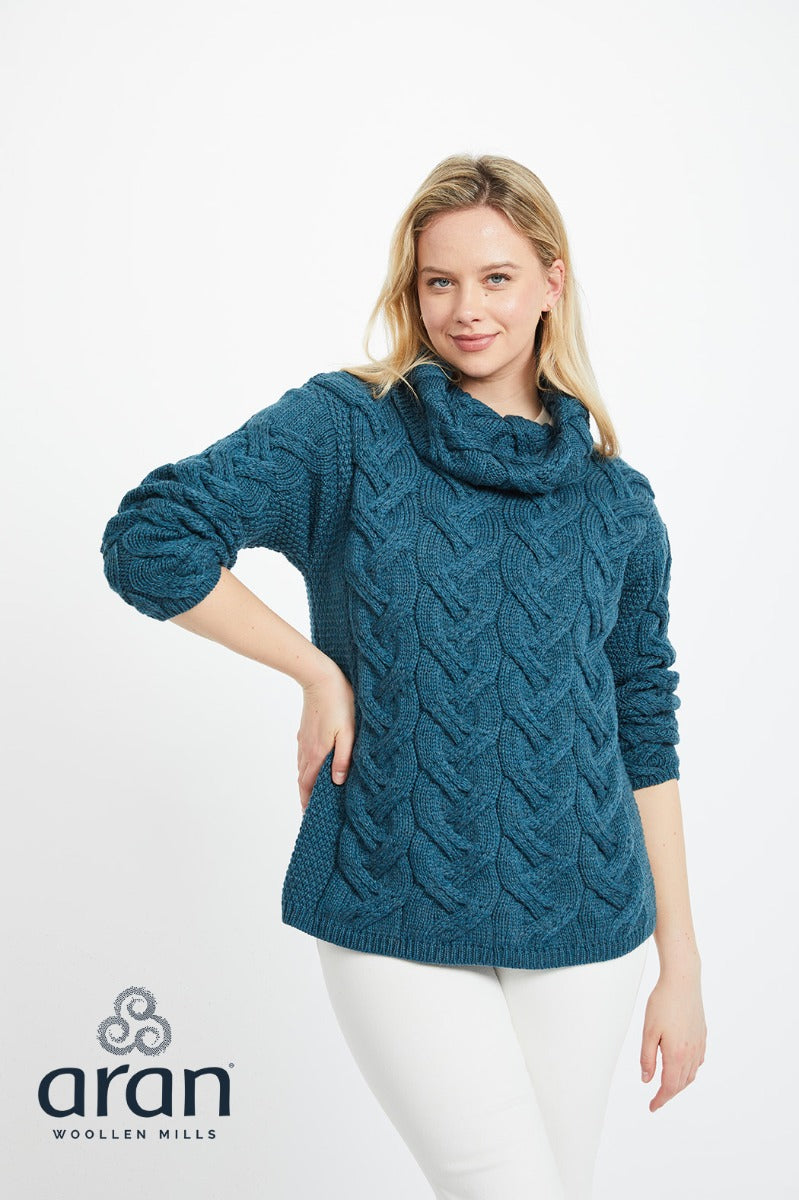 Supersoft Merino Wool Chunky Cowl Neck Sweater , Irish Sea Blue