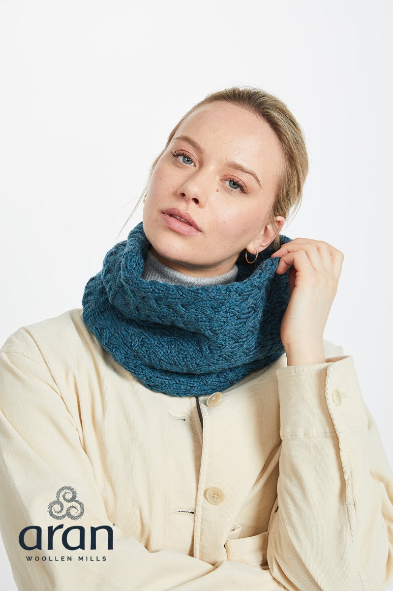 Super Soft Infinity Cable Scarf , Irish Sea Blue