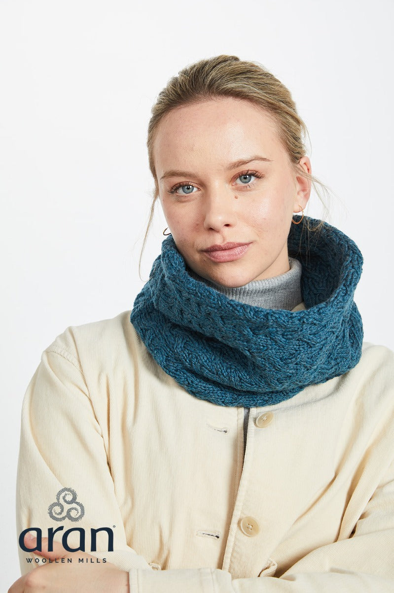 Super Soft Infinity Cable Scarf , Irish Sea Blue