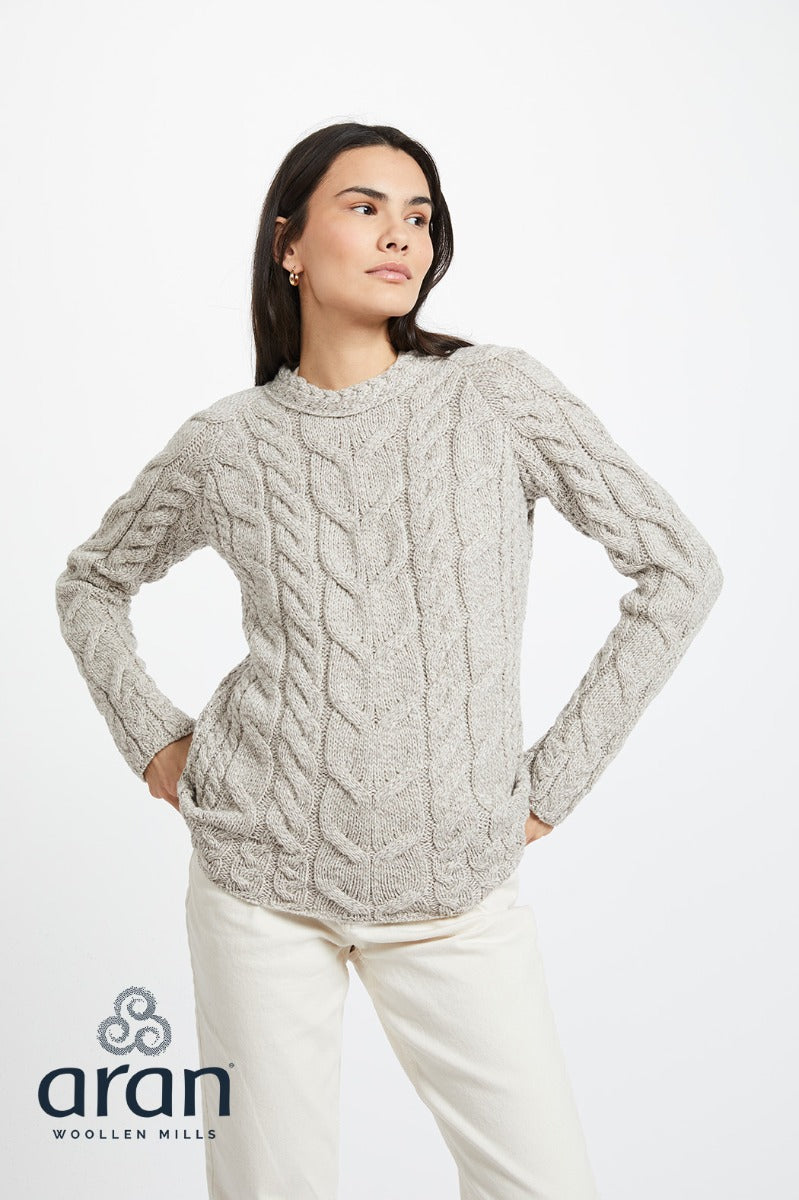 Aran Woollen Mills | Super Soft Cable Knit Raglan Sweater- Merino Wool - B951- Toast Oat
