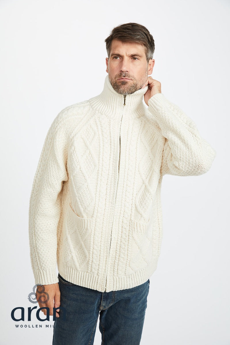 Handknit Unisex Zip Sweater , Natural