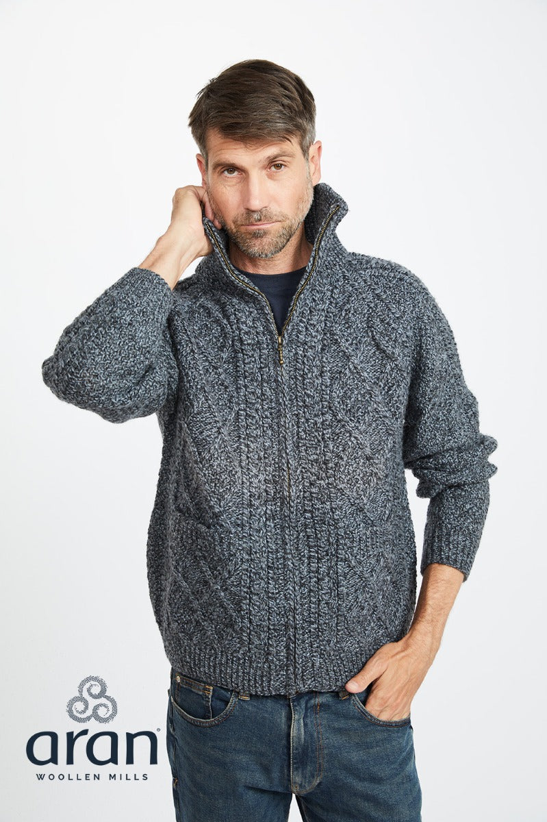 aran-handknit-unisex-zip-sweater-charcoal-S156