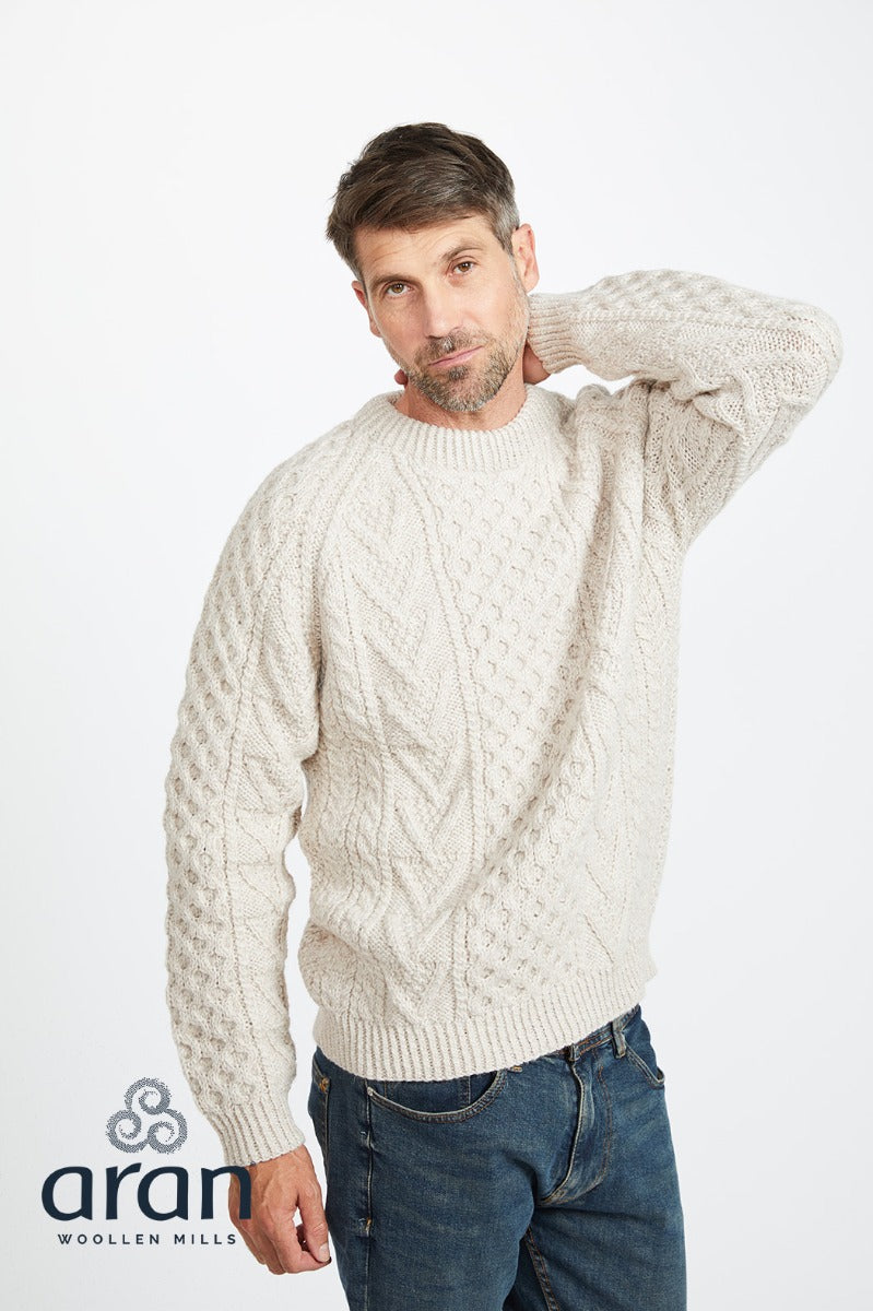 Handknit Crew Neck Unisex Sweater , Natural