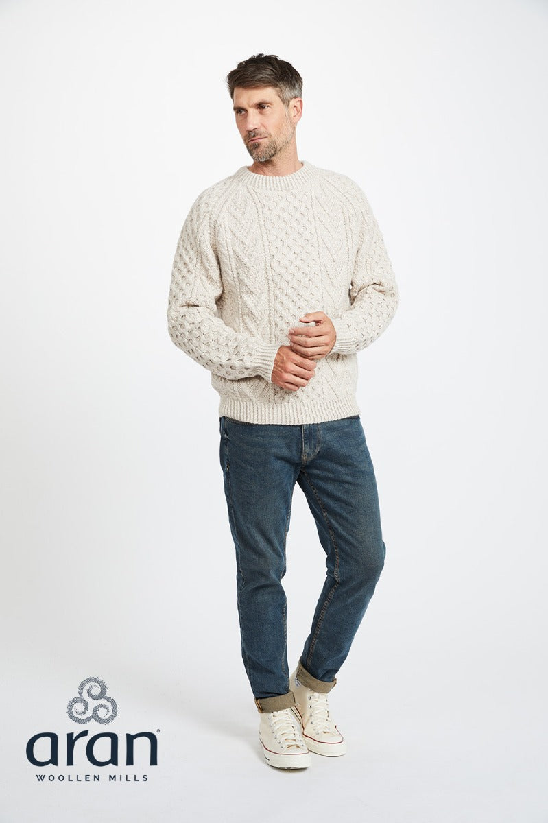 Handknit Crew Neck Unisex Sweater , Natural