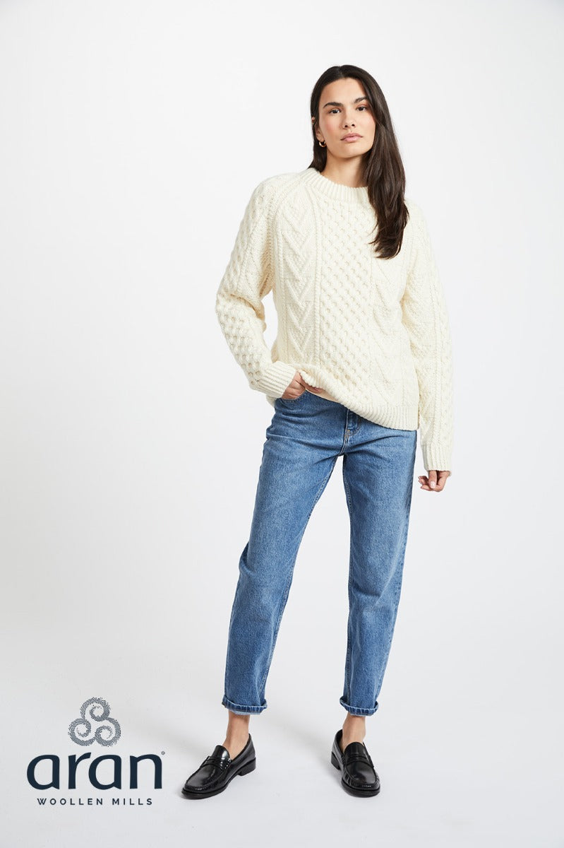 Handknit Crew Neck Unisex Sweater , Natural