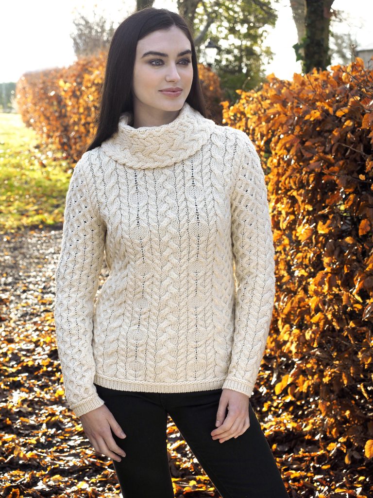 West End Knitwear | Cable Cowl Neck Sweater - Natural