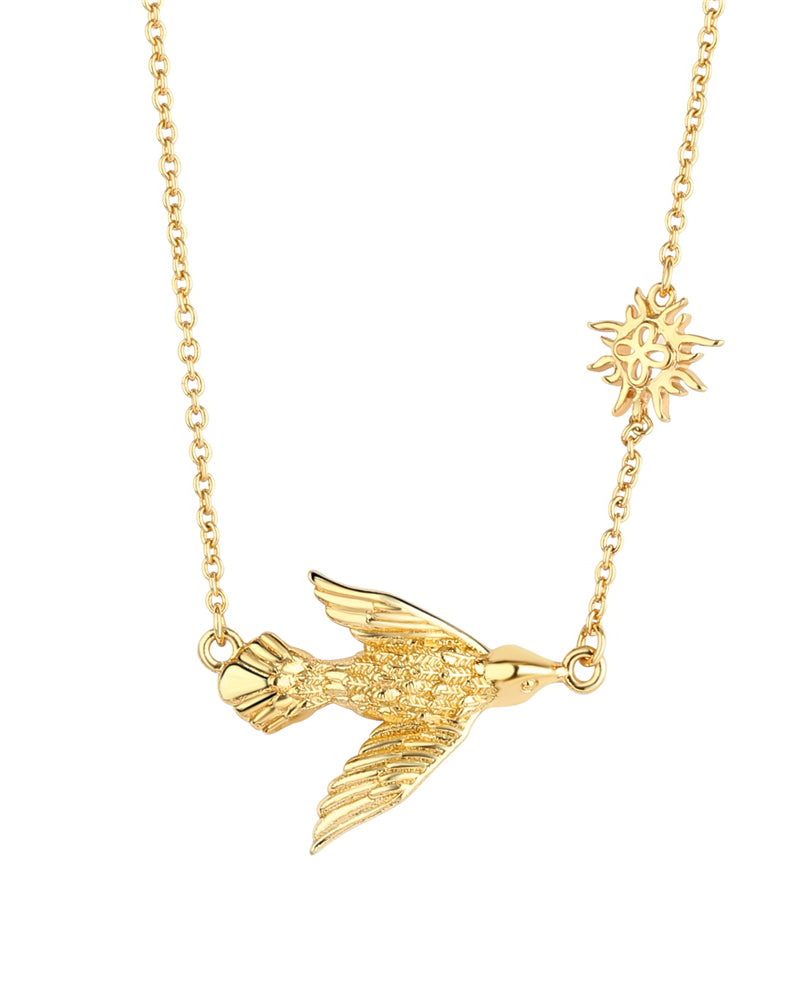 Newbridge Silverware Gold Plated Necklace with Bird and Sun Charm