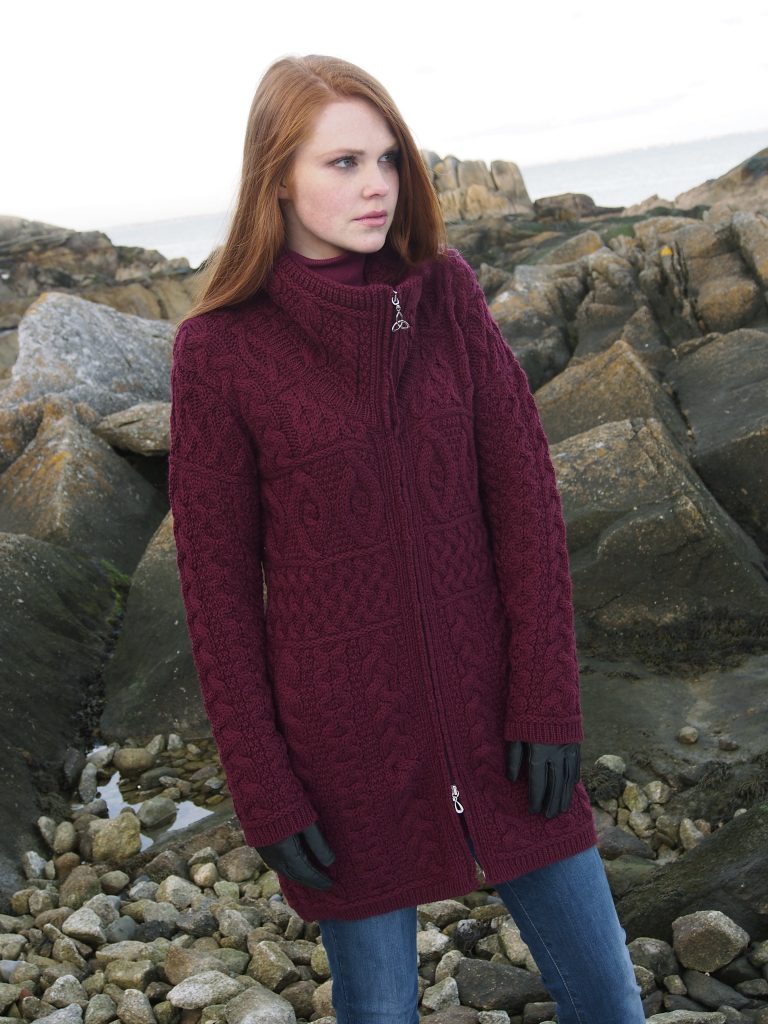 Double Collar Coat , Wine