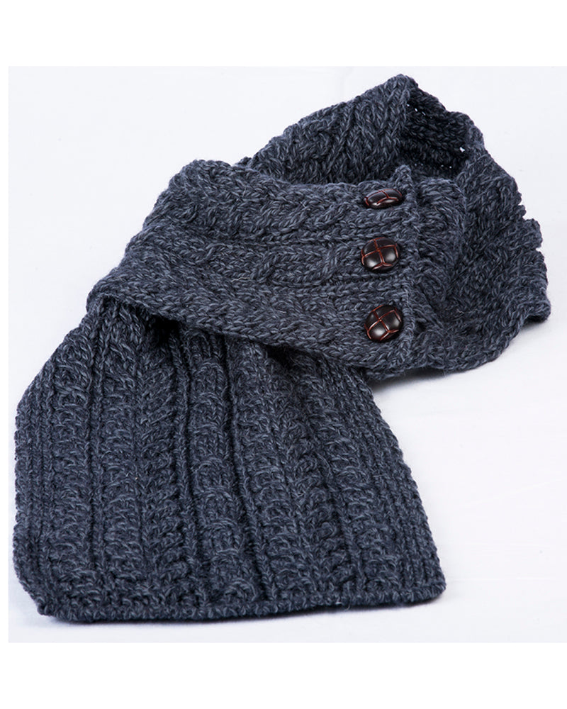 Aran Button Looped Scarf , Derby Charcoal