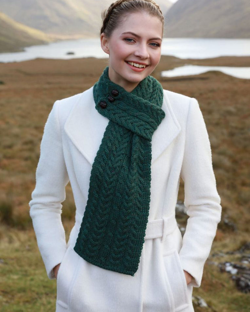 Aran Button Looped Scarf , Connemara Green