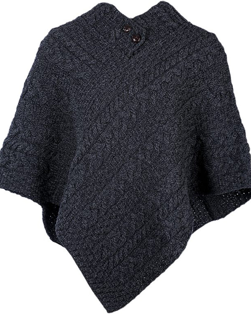 Merino Wool Button Poncho , Charcoal