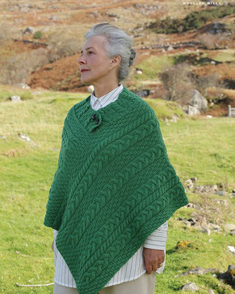 Aran Woollen Mills | 100% Merino Wool Button Poncho | Light Green A200