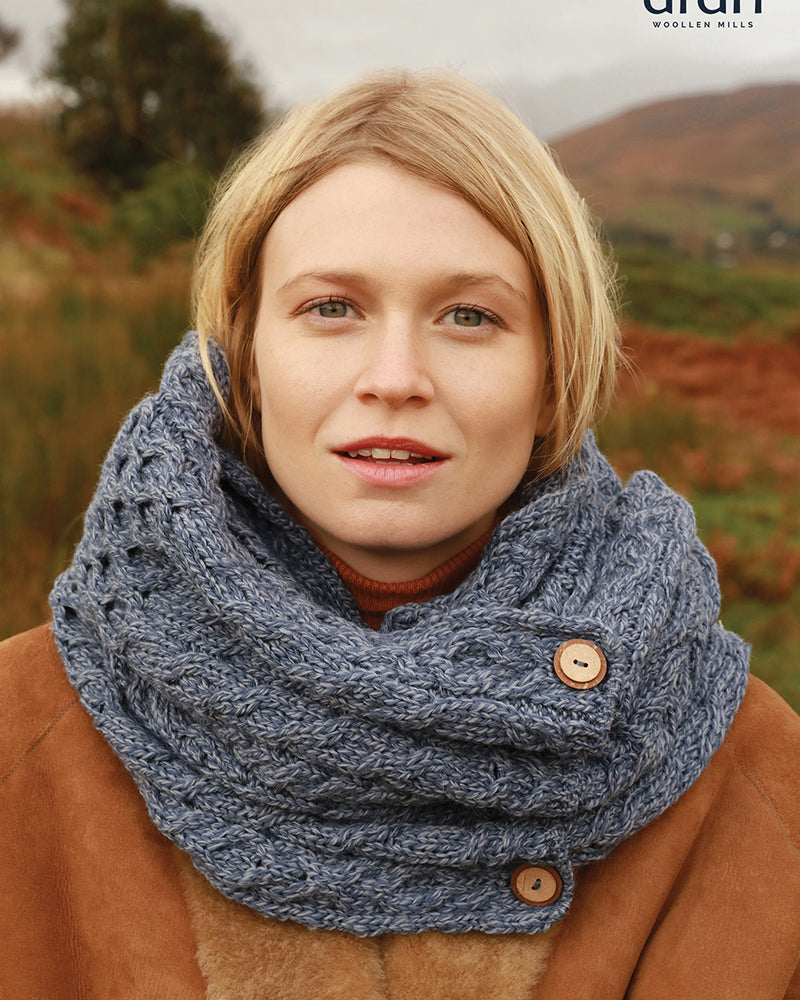 Snood Scarf with Buttons , Denim Blue