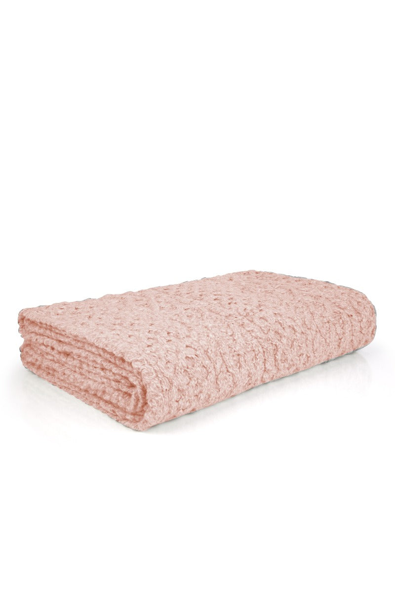 Luxe Aran Cashmere / Wool Throw , Light Pink