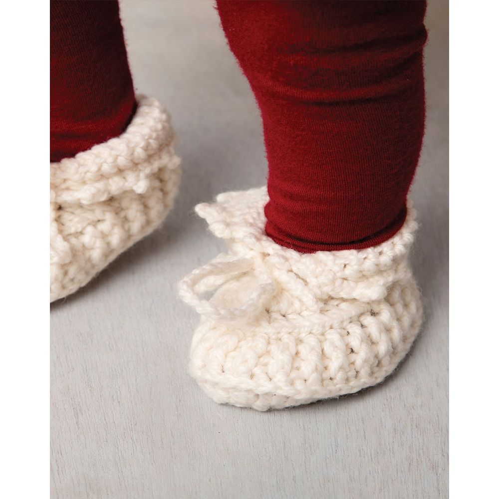 Handknit Baby Slippers With Bow , Natural