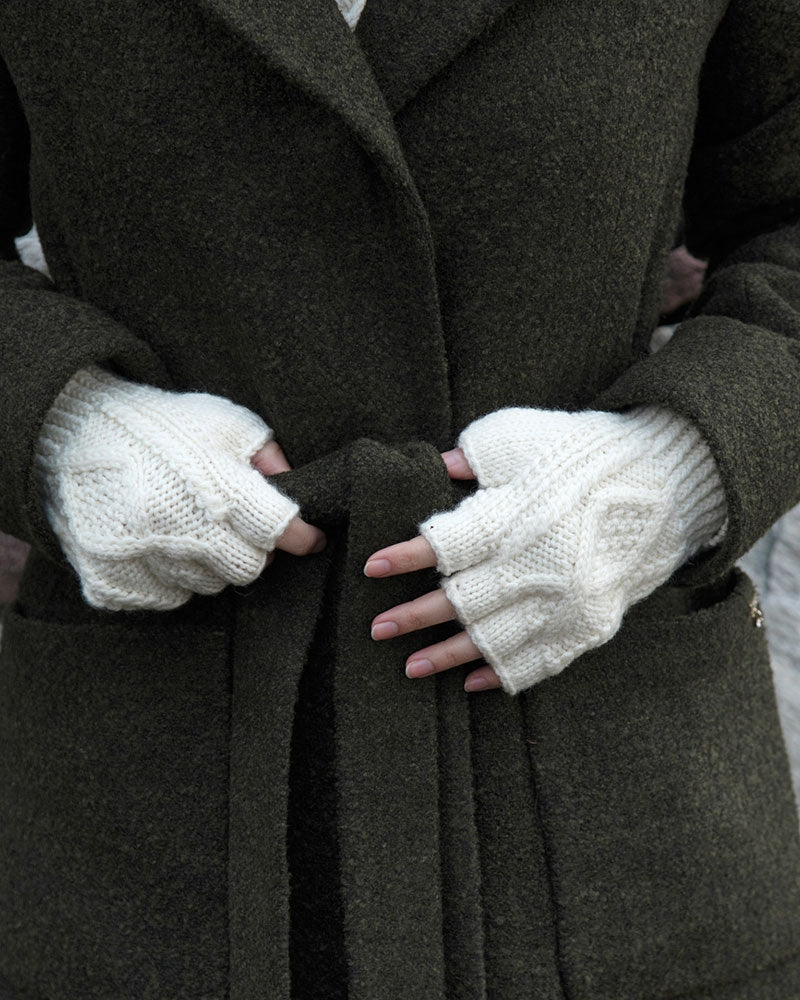 Aran Handknit Fingerless Gloves , Natural