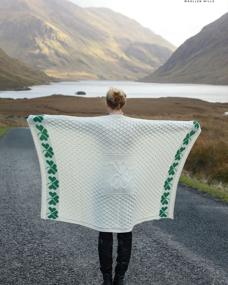 Large Aran Shamrock Wool Blanket , Natural