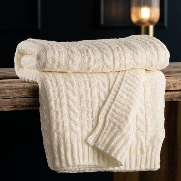 Galway Crystal | Aran Knit Throw - Soft White