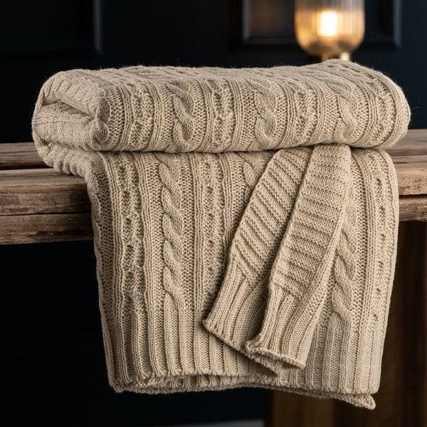 Galway Crystal | Aran Knit Throw - Warm Grey