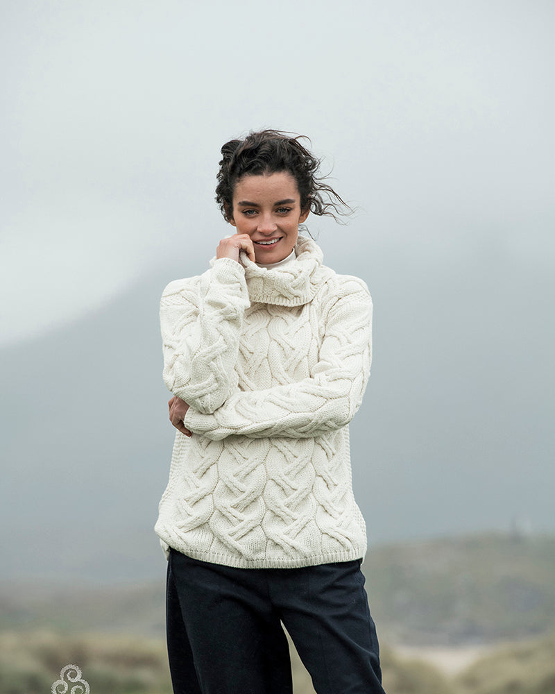 Aran Woollen Mills | Supersoft Merino Wool Chunky Cowl Neck Sweater | B692 - Classic Natural