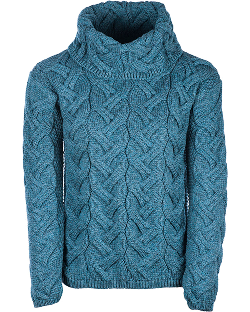 Supersoft Merino Wool Chunky Cowl Neck Sweater , Irish Sea Blue