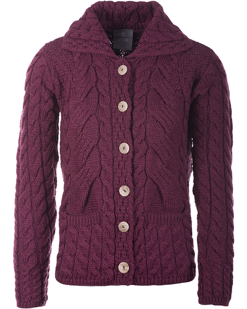 Super Soft Cardigan with Collar and Pockets , Jam
