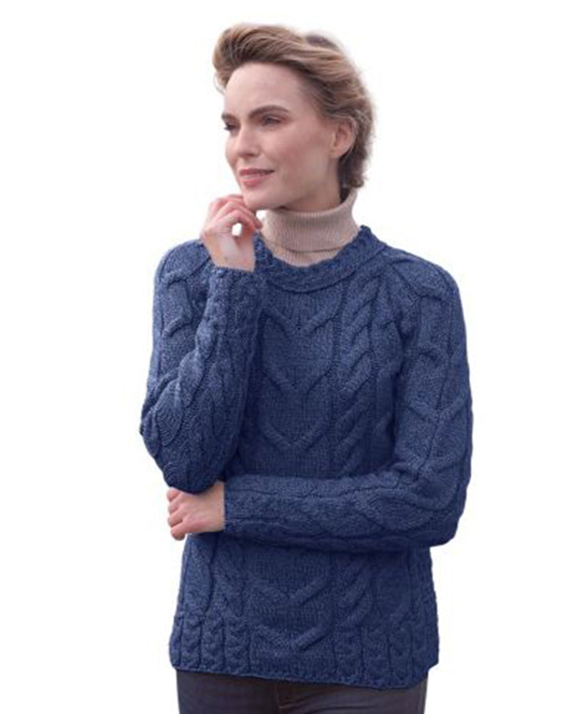 Aran Woollen Mills - Super Soft Cable Knit Raglan Sweater | Merino Wool | Blue | B951